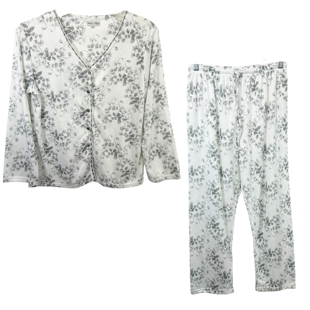 Body Touch Medium Pajama Set White Gray‎ Floral Long Sleeve Lounge Feminine 367